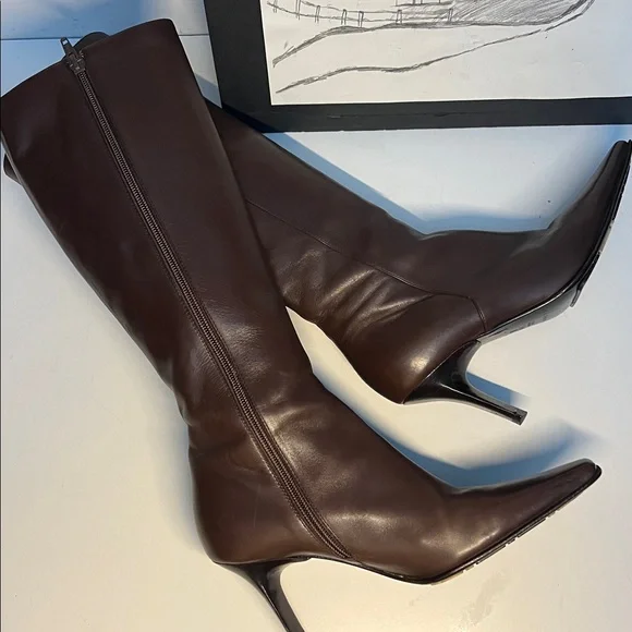 Casadei Brown Leather Knee- High Boots Women's Size:US  5.5 B - Picture 2 of 16
